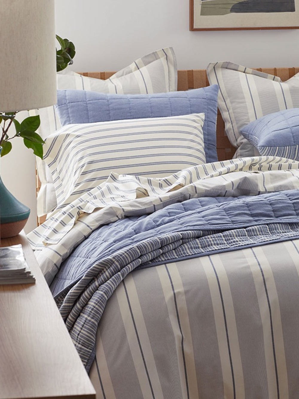 The Company Store Queen Navy Stripe Cotton Percale Sheet Set 2 Piece New